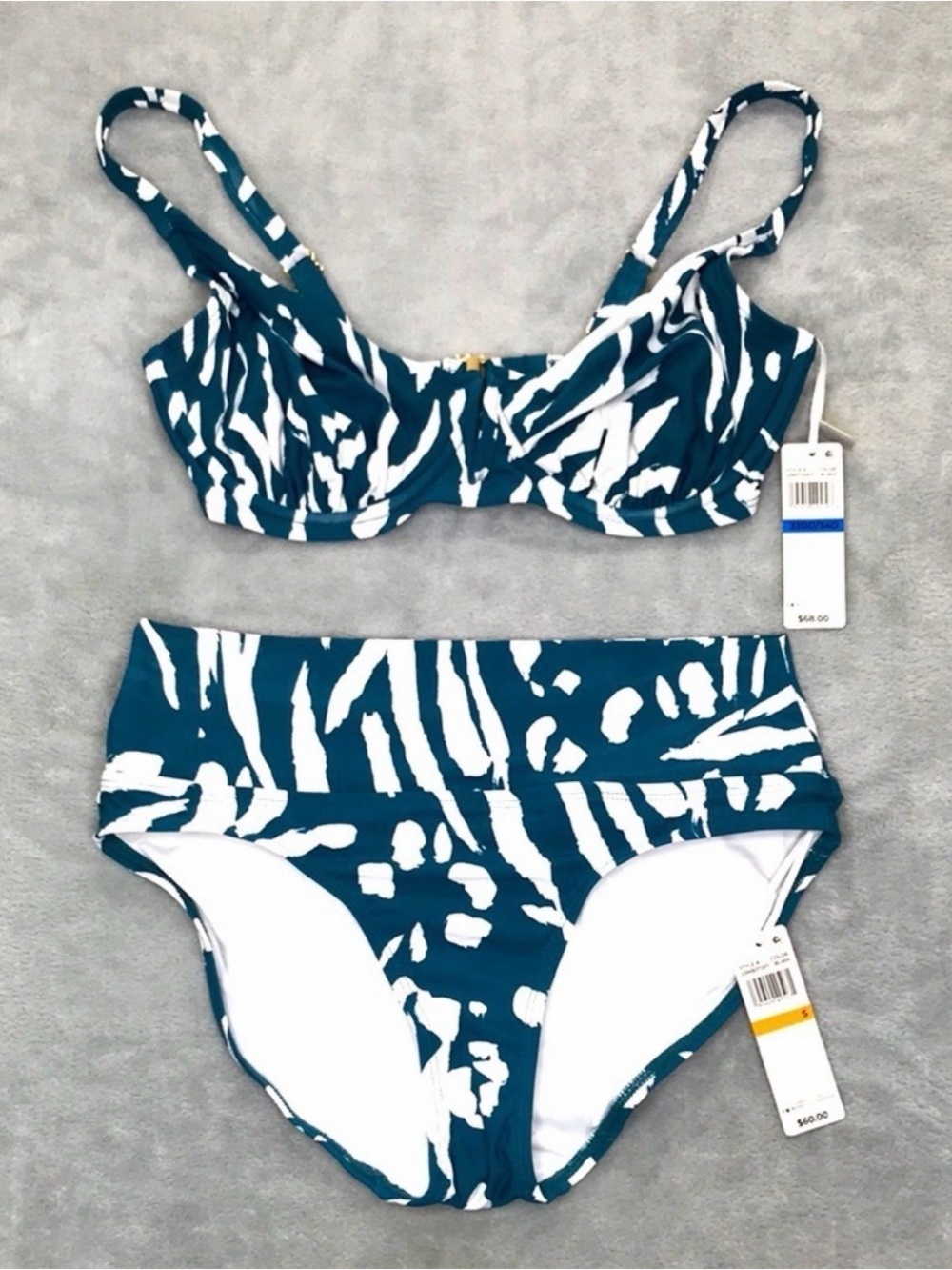 Anne Cole Teal and White High Waist Bikini Set